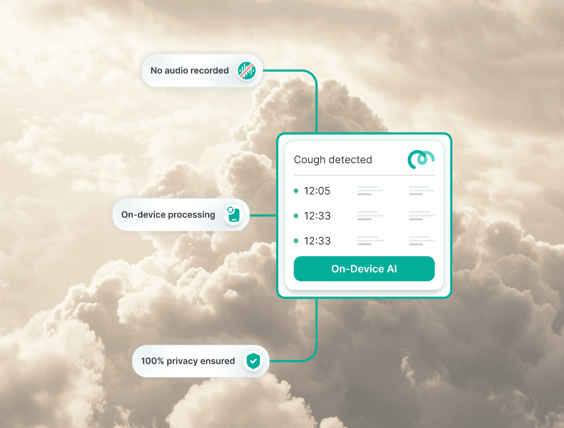 Hyfe on-device AI cough detection with no audio recording, ensuring 100% data privacy